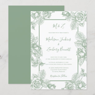 Invitación Boda floral verde salvia