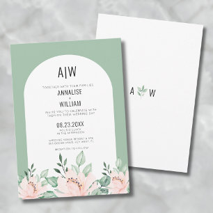 Invitación Boda Floral Verde Salvia