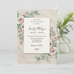 Invitación Boda floral verde salvia gris claro en arena