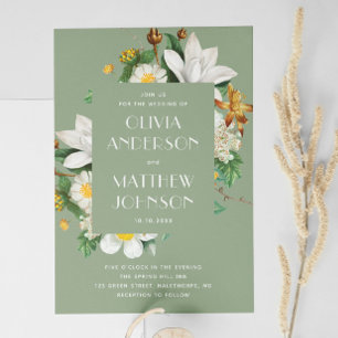 Invitación Boda Floral Verde Salvia Jardín al Aire Libre +