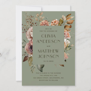 Invitación Boda floral verde salvia Jardín botánico + QR