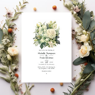 Invitación Boda floral verde salvia y marfil