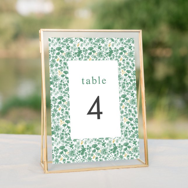 Invitación Boda floral verde vintage (Green watercolor ditzy floral wedding suite elegant table number sign.)