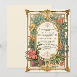 Invitación Boda floral verde vintage crema