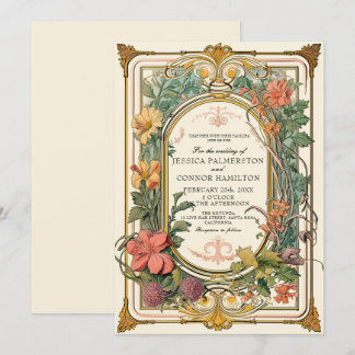 Invitación Boda floral verde vintage crema