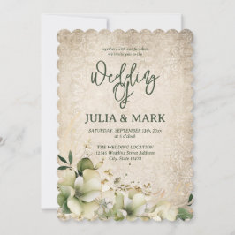 Invitación Boda Floral Verde y Beige Shabby Chic