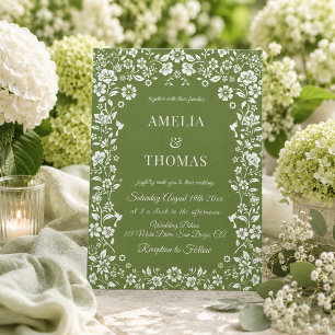 Invitación Boda floral verde y blanca