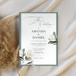 Invitación Boda floral verde y blanco clásico sabio