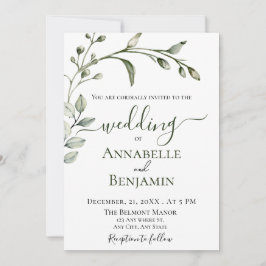 Invitación Boda floral verde y blanco minimalista moderno