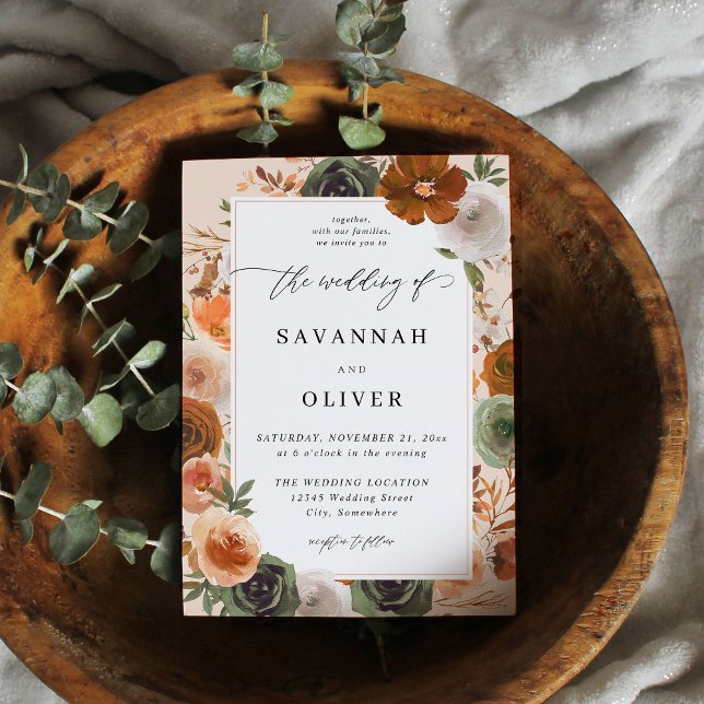 Invitación Boda floral verde y de tierra de algodón S2 - Beig (Subido por el creador)