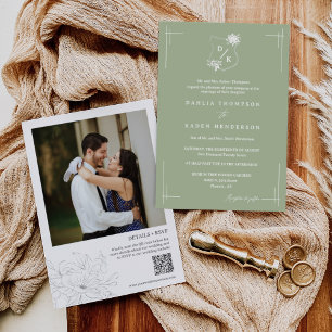 Invitación Boda floral verde y denso Escudo de código QR Foto