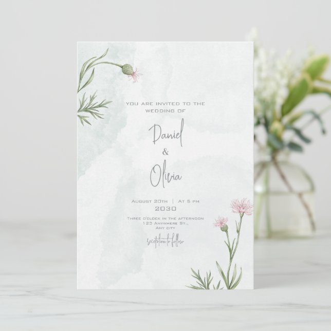 Invitación Boda floral verde y elegante (Anverso de pie)