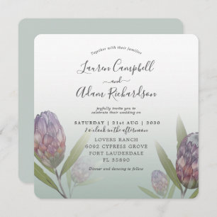 Invitación Boda floral verde y morado de sabio tropical