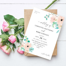 Invitación Boda floral verde y rosa de menta