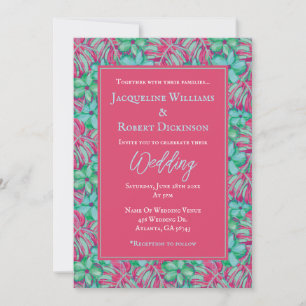 Invitación Boda floral verde y rosa tropical