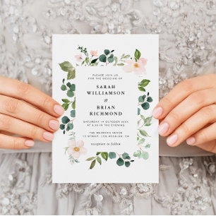 Invitación boda floral verde y rubio moderno