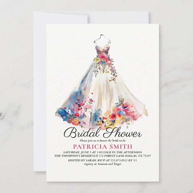 Invitación Boda floral Vestido de novia ducha (Anverso)