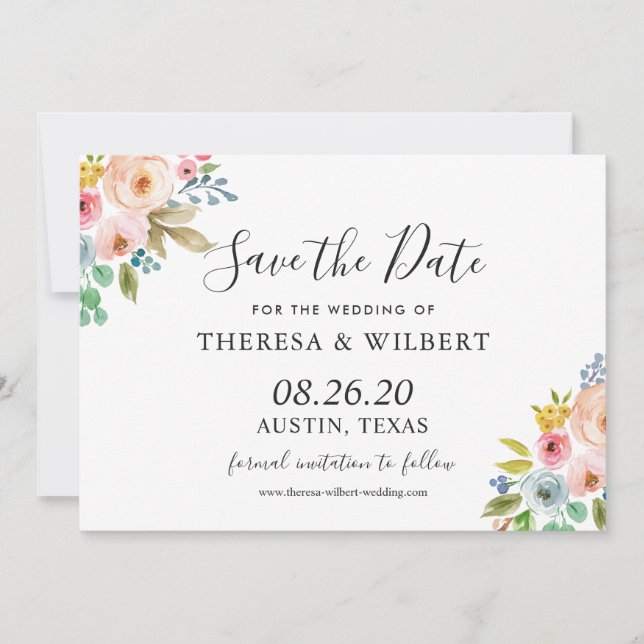 Invitación Boda floral vibrante acuarela Guardar la fecha (Anverso)