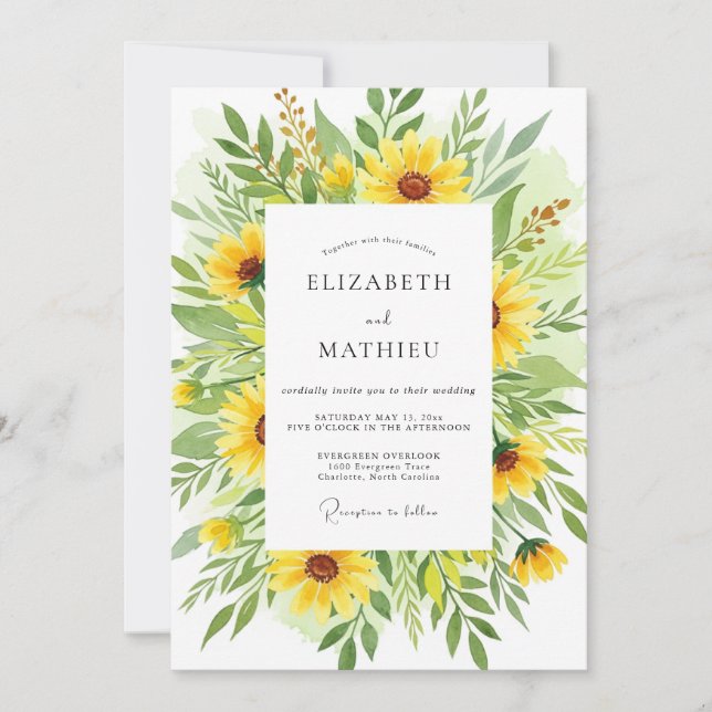 Invitación Boda Floral Vibrante Amarillo (Anverso)