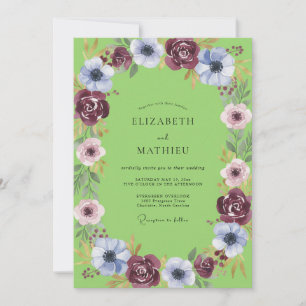 Invitación Boda floral vibrante de color verde lima