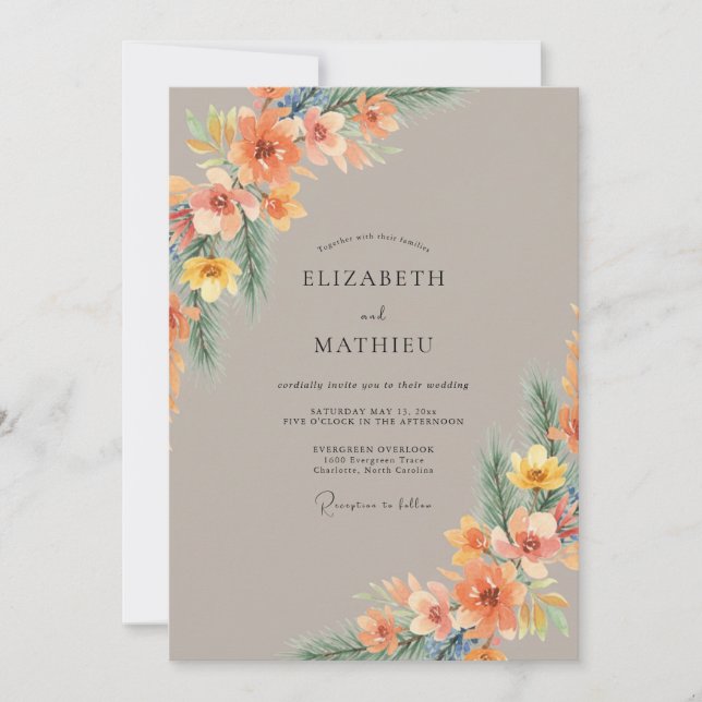 Invitación Boda floral vibrante de melocotón (Anverso)