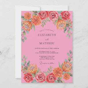 Invitación Boda floral vibrante de rosa