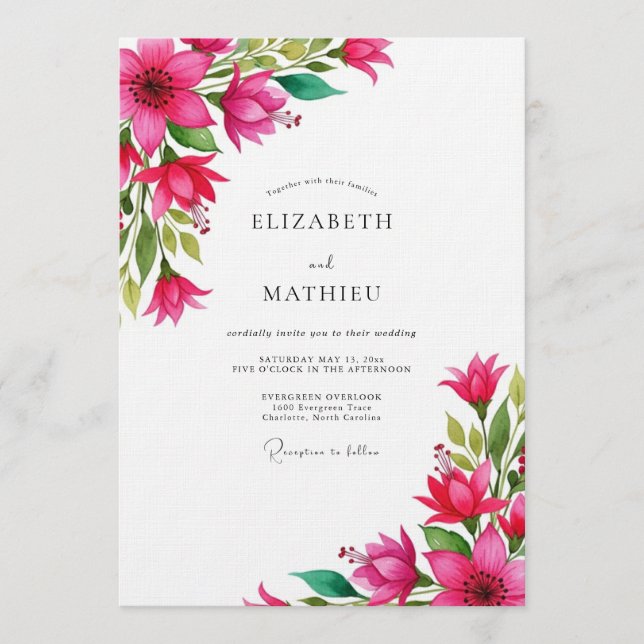 Invitación Boda Floral Vibrante Fuchsia (Anverso)