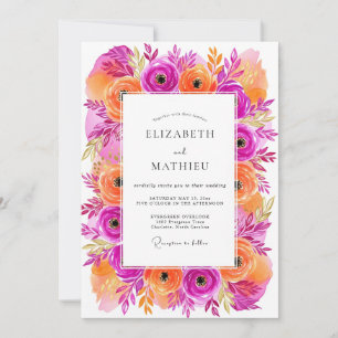 Invitación Boda Floral Vibrante Magenta
