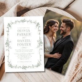 Invitación Boda floral victoriana francesa verde Sage en foto