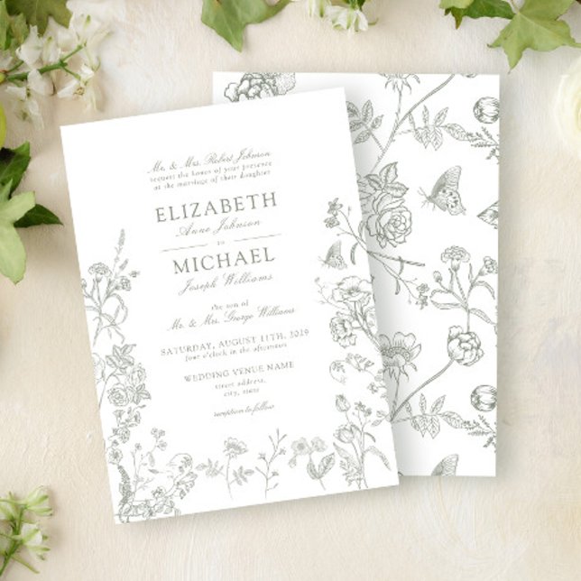 Invitación Boda Floral Victoriano Chino Verde clásico (Subido por el creador)