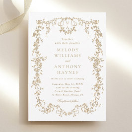 Invitación Boda floral victoriano clásico de oro francés