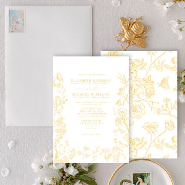 Invitación Boda Floral Victoriano Formal Gold Chinoiserie (Subido por el creador)