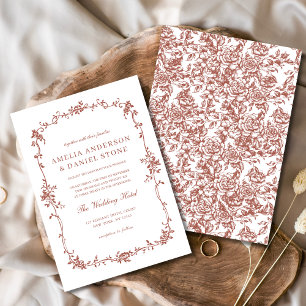 Invitación Boda Floral Victoriano Vintage Terracotta