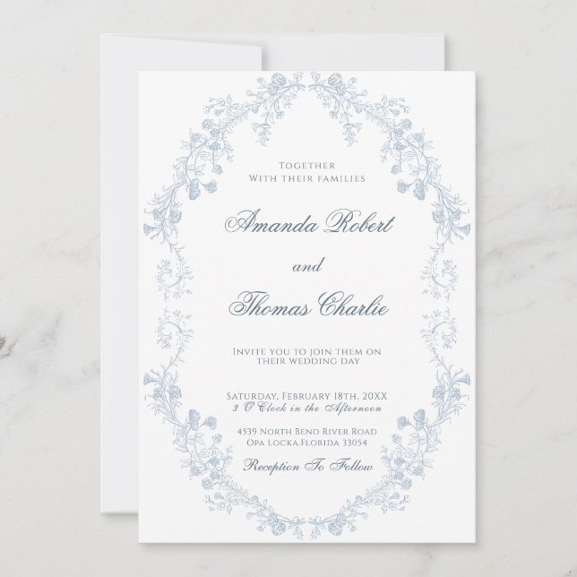 Invitación Boda floral vintage (Anverso)