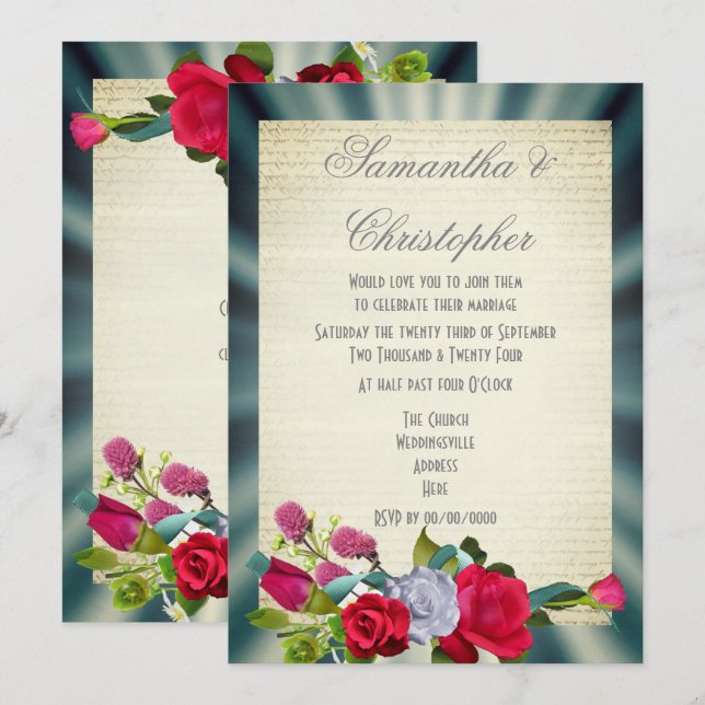 Invitación Boda floral vintage (Anverso / Reverso)
