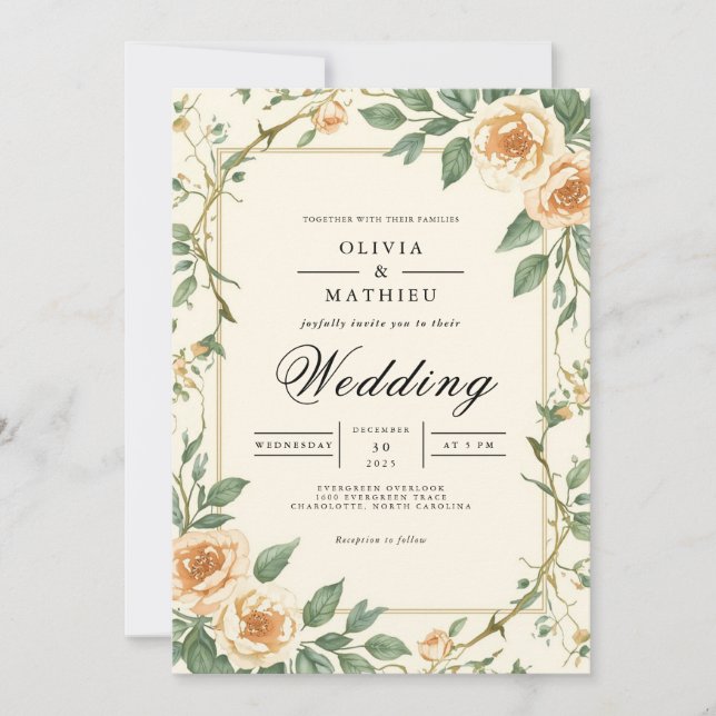 Invitación Boda Floral Vintage (Anverso)