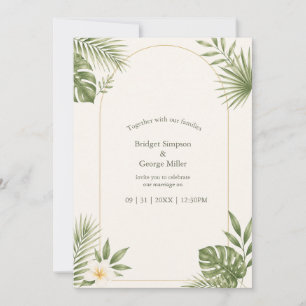 Invitación Boda Floral Vintage Arco Verde Salvia Hawaii