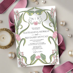 Invitación Boda floral vintage art nouveau rosa rubor salvia