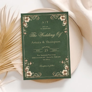 Invitación Boda floral vintage Art Nouveau verde