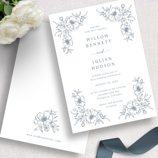 Invitación Boda Floral Vintage Azul (Blue Vintage Floral Wedding Invitation
)