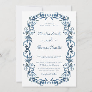 Invitación Boda floral Vintage azul elegante