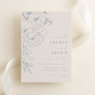 Invitación Boda floral vintage azul elegante