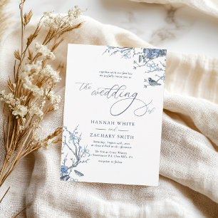 Invitación Boda Floral Vintage Azul Timeless