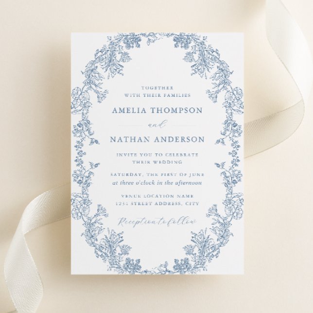 Invitación Boda Floral Vintage azul turbio (Subido por el creador)