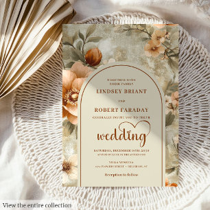 Invitación Boda Floral Vintage Boho Terracota Marfil Olivo