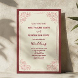 Invitación Boda floral vintage burgundy jardín de herencia