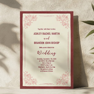 Invitación Boda floral vintage burgundy jardín de herencia