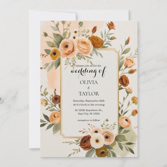 Invitación Boda Floral Vintage cálido (Anverso)