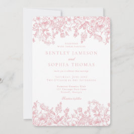 Invitación Boda floral vintage chinoiserie rosa francés