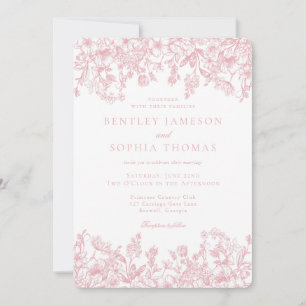 Invitación Boda floral vintage chinoiserie rosa francés